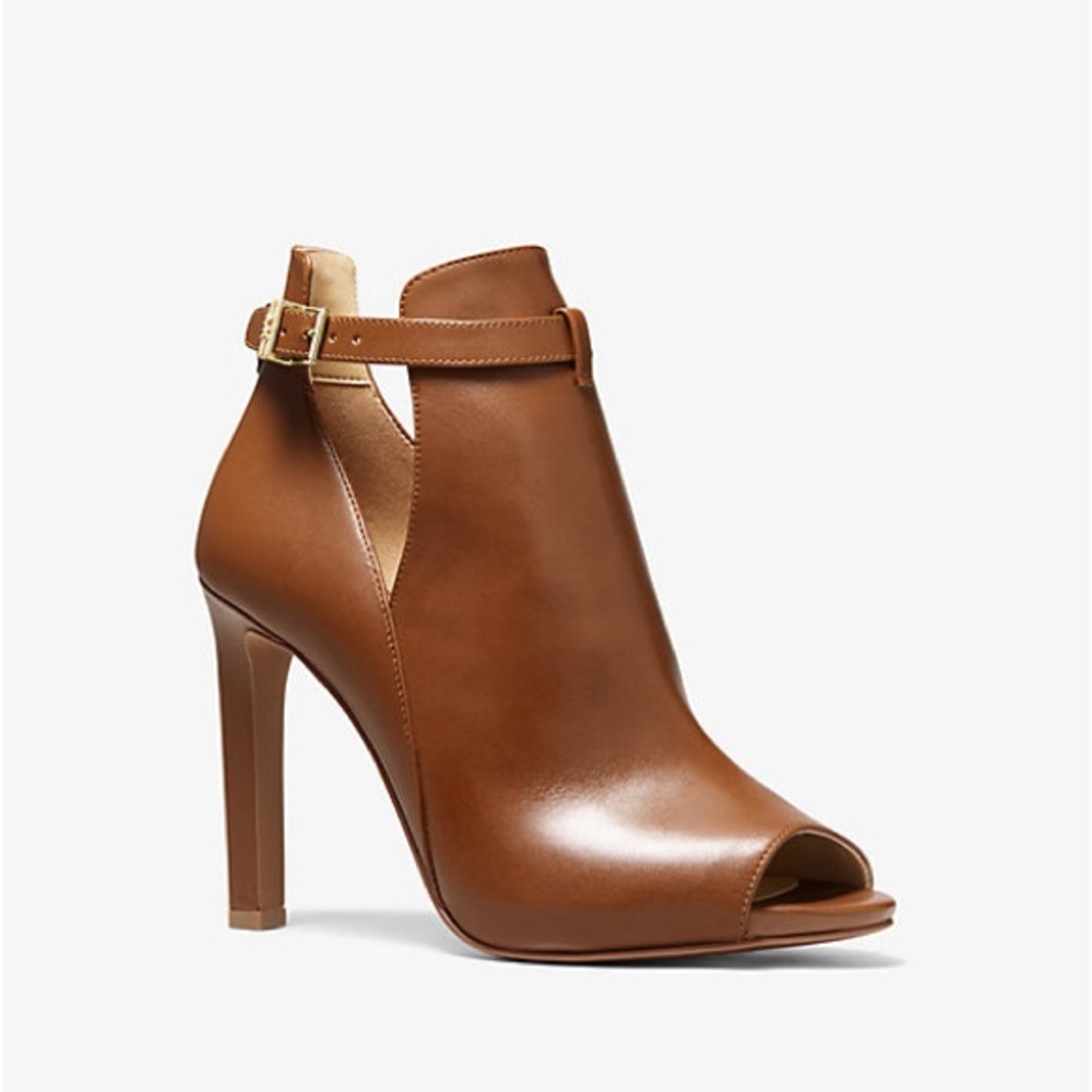 MICHAEL Michael Kors Lawson Leather Open-Toe Ankle Boot In Luggage Size 9.5 NWOB
